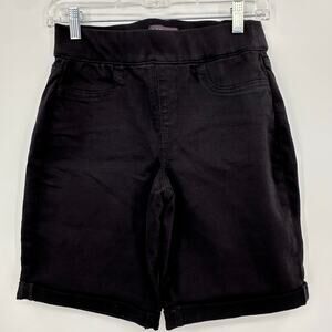 NYDJ Black Pull On Cuffed Shorts Womens Size 0 Cotton Twill Denim Slimming